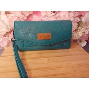 Wrangler Wrist Wallet Trifold Clutch with Rfid Lining and Wrist Strap Turquoise